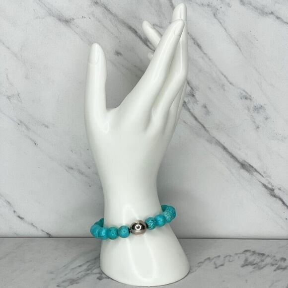 Faux Turquoise Bubble Beaded Stretch Bracelet - Picture 2 of 7